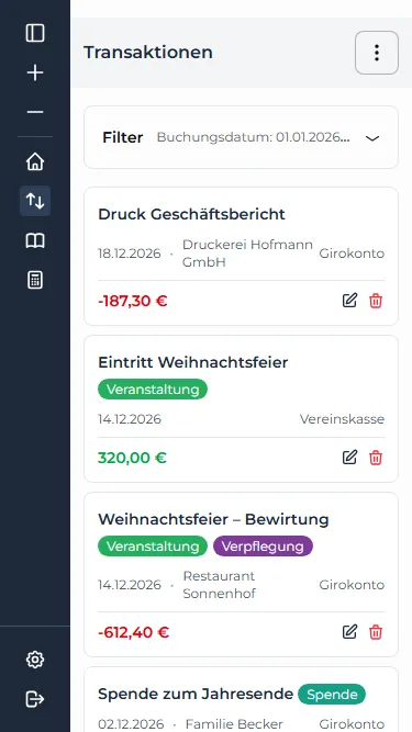 Transaktionsliste auf dem Smartphone mit Tags und Beträgen